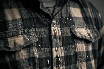 Wall Mural - Close-up portrait of a person wearing a plaid shirt, suitable for editorial or commercial use