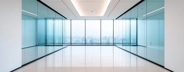 Poster - Modern Empty Office Space with Glass Walls and City View