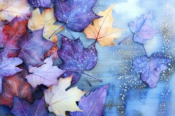 Fototapete - A seamless vector background featuring vibrant autumn leaves in warm hues of orange, red, and yellow, creating a cozy seasonal atmosphere.

