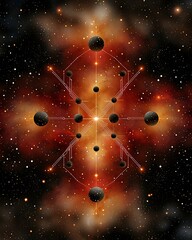 Wall Mural - cosmic artwork featuring interconnected spheres against a vibrant, fiery background, evoking themes 