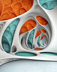 Wall Mural - abstract fractal design featuring vibrant orange and teal shapes within a white, textured environmen