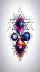 Wall Mural - abstract geometric design featuring colorful spheres within a star-like structure, blending vibrant 