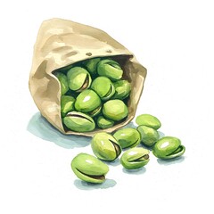 Canvas Print - Watercolor Painting of Pistachios in a Paper Bag.