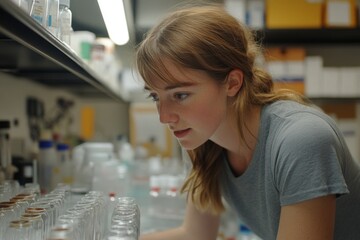 Aufkleber - Young scientist carefully examines samples in a research laboratory during the day