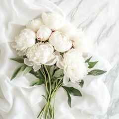 Wall Mural - Close-up of white flowers on a clean white sheet