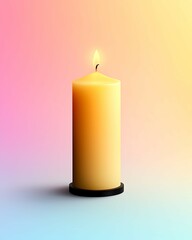 Wall Mural - A lit candle stands against a soft, colorful gradient background, creating a warm and serene ambiance.