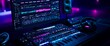 © rangga - Synthesizer and mixing equipment bathed in neon light for music creation