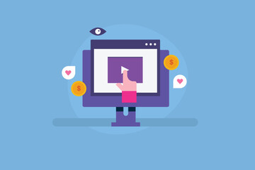 Wall Mural - Video Content Marketing, Making money from content creation, Social media video content creator making money online. Video influencer concept. 