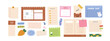 © Good Studio - Cute blank papers, notes, stickers, tapes and pins set. Kids stationery for memos, reminders. Torn notepad pages, notebook sheets for writing. Flat vector illustration isolated on white background