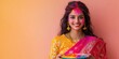 © shelbys - Young Indian Woman Celebrating Holi Festival in Saree with Color Powder (Gulal) Plate Photo.Fictional Character Created By Generative AI
