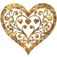 Canvas Print - Ornate Golden Heart with Filigree Design.