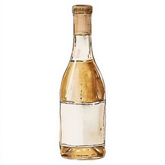 Sticker - Watercolor Illustration of a Wine Bottle with Blank Label.