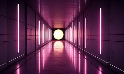 Wall Mural - futuristic corridor, neon lights, reflection, abstract background, design