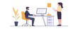 © Maxmilian - A male employee is sitting at his desk and working on the computer, while another female worker stands next to him
