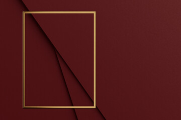 Leinwandbilder - Stack of Red Paper or Fabric Texture Diagonal Abstract Presentation Background with Empty Golden Photo Frame for Banner or Your Design. 3d Rendering