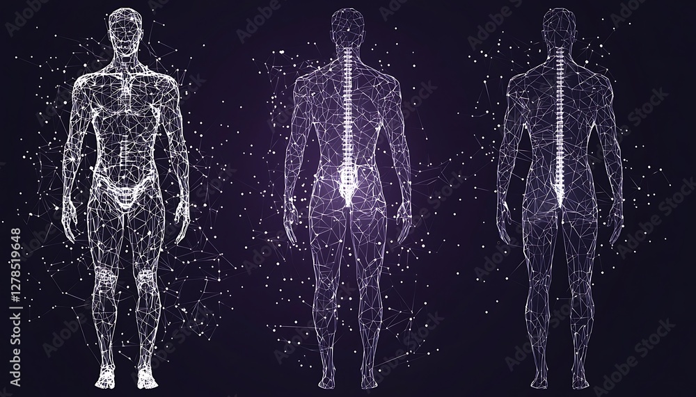 Human body low poly wireframe. Futuristic scan set, human hologram ...
