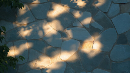 Fototapete - Textured stone tile wall with sunlight patterns and natural shadows