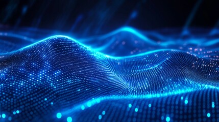 Wall Mural - Dynamic Cyber Technology Wave in Bright Blue Colors