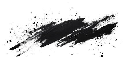Poster - Black ink paintbrush stroke creating dynamic splatters, transparent background allowing seamless graphic integration