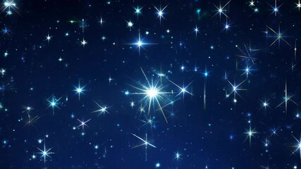 Poster - Bright sparkling stars on blue night sky with glowing highlights