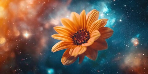 Wall Mural - yellow flower in galaxy
