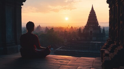 Wall Mural - Person on Ledge with Sunset
