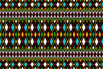 Wall Mural - Geometric, seamless,pixel traditional ethnic, thai pattern, fabric pattern for textiles, rugs, wallpaper, clothing, sarong, batik, wrapping, embroidery, print, background, cover, illustration, vector.