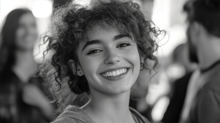 Canvas Print - Woman with Curly Hair Smiling