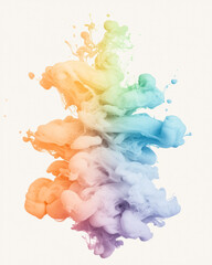 Aufkleber - Bold splashes of swirling rainbow ink floating in midair, frozen in time against a stark white