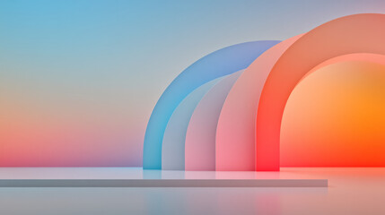 Poster - Large, rounded arcs in complementary colors forming a stepped, fluid arrangement under a diffuse