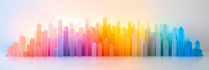 Poster - Tight cluster of multicolored cylinders arranged at varying heights, forming a vibrant city-like