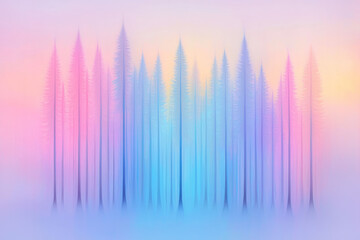Poster - Dreamlike cylinder forest where each trunk is tinted with soft pastel color gradients, set against