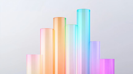 Poster - Towering, partially transparent tubes in translucent rainbow hues, layered over a stark gray