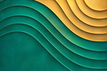 Poster - Smoothly radiating arcs in gradient turquoise and gold, arranged in a repeating rippled pattern for