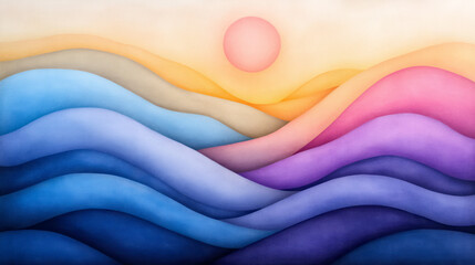 Leinwandbilder - Surreal dusk palette moving from golden mustard to dusty magenta, intersected by wave patterns