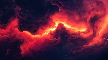 Wall Mural - Fiery red cosmic nebula with swirling plasma and glowing celestial energy