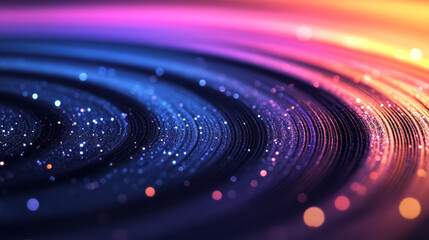 Leinwandbilder - Close-up macro shot of the record grooves, each groove highlighted by iridescent flecks that