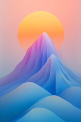 Fototapete - Abstract polygonal cliffs in bold gradient tones, topped by a sun so luminous it creates prismatic