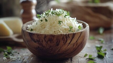 Wall Mural - Wooden Bowl Rice Parsley