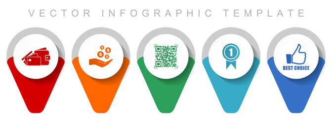 Poster - Shopping pointer collection, miscellaneous icons such as money, wallet, qr code, badge and like sign, flat design vector infographic template in eps 10