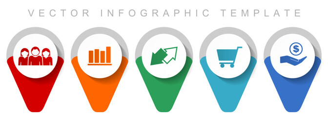 Poster - Trade pointer collection, miscellaneous icons such as customers, graph, exchange, cart and bank, flat design vector infographic template in eps 10