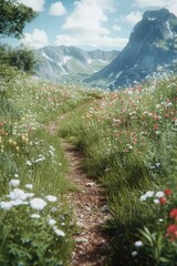 Wall Mural - Wildflower Path with Mountain View