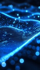 Wall Mural - abstract blue digital landscape with glowing particles and waves