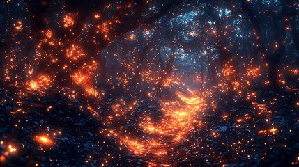 Wall Mural - cosmic dance: a breathtaking view of a galaxy, swirling with vibrant hues of orange and blue, showca