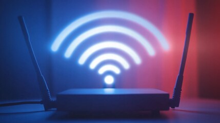 Leinwandbilder - A dynamic shot of a Wi-Fi signal being represented by a series of concentric circles emanating from a router, symbolizing strong and widespread connectivity.