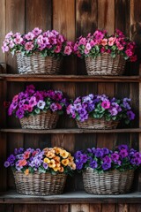 Wall Mural - Flowers on wooden shelf