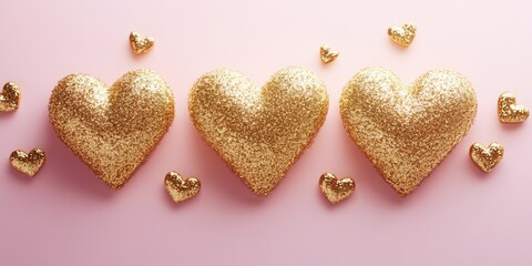 Poster - Gold Hearts on Pink Background