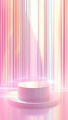 Poster - pink cylindrical podium stands against light pastel color background