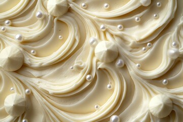 Wall Mural - Close-up of cake with white frosting and pearls