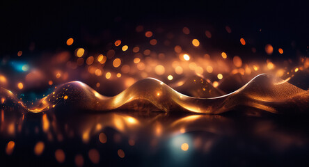 Leinwandbilder - Elegant abstract background featuring flowing golden waves and sparkling bokeh lights, creating a luxurious and festive atmosphere.